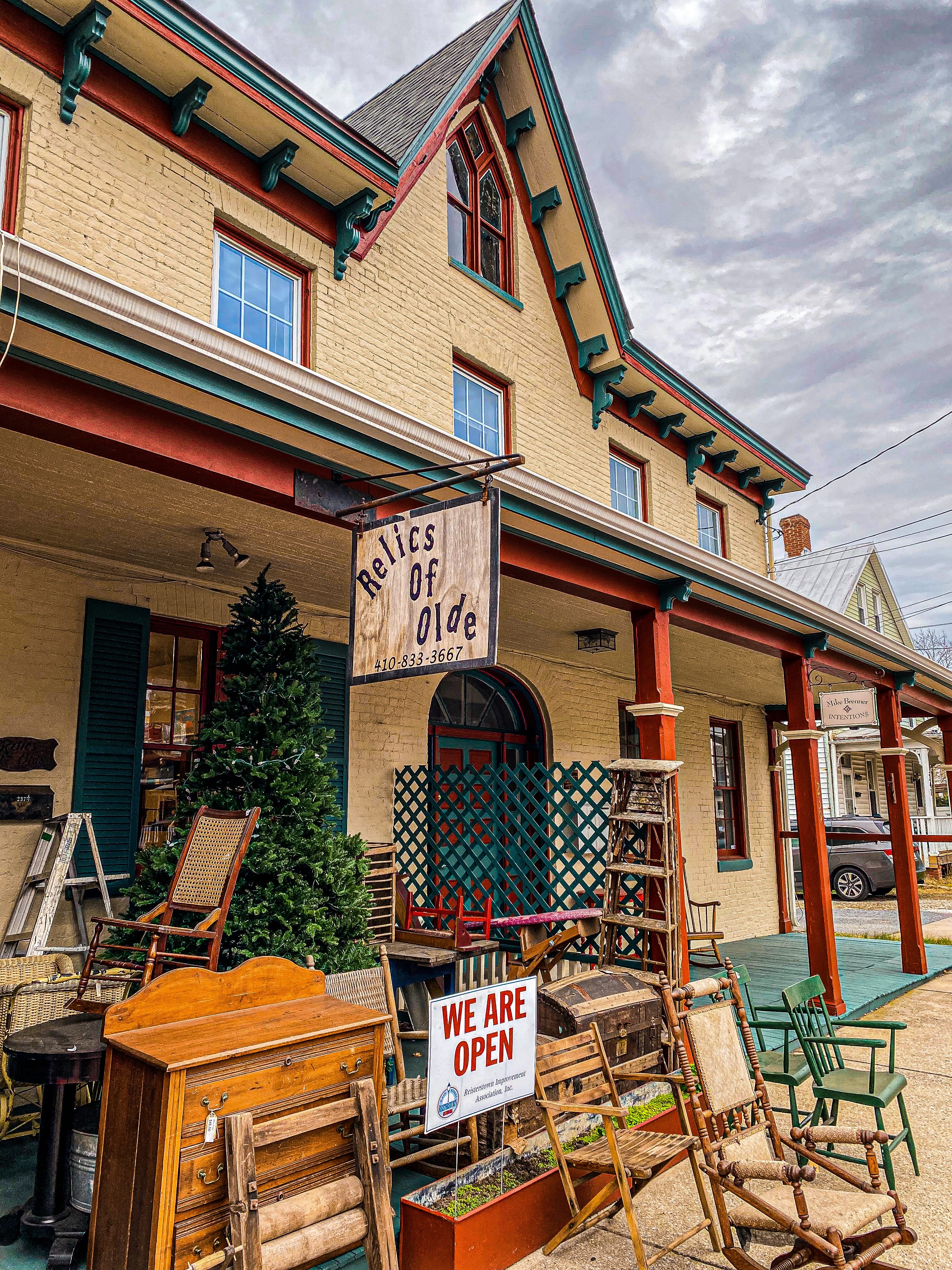 Historic antiques and shops along Reisterstown Main Street